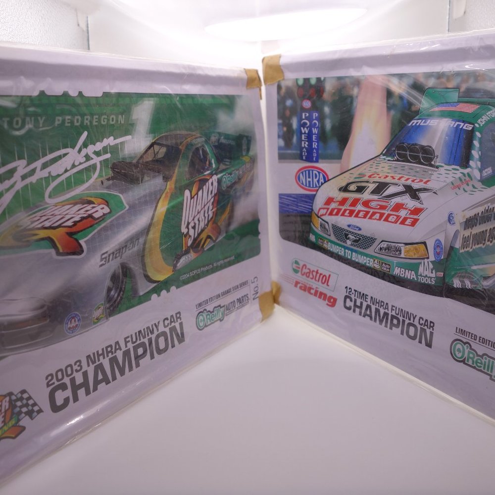 Two(2) Funny Car Champion Tin Picture Plaques (Tony Pedregon & Castrol Racing)